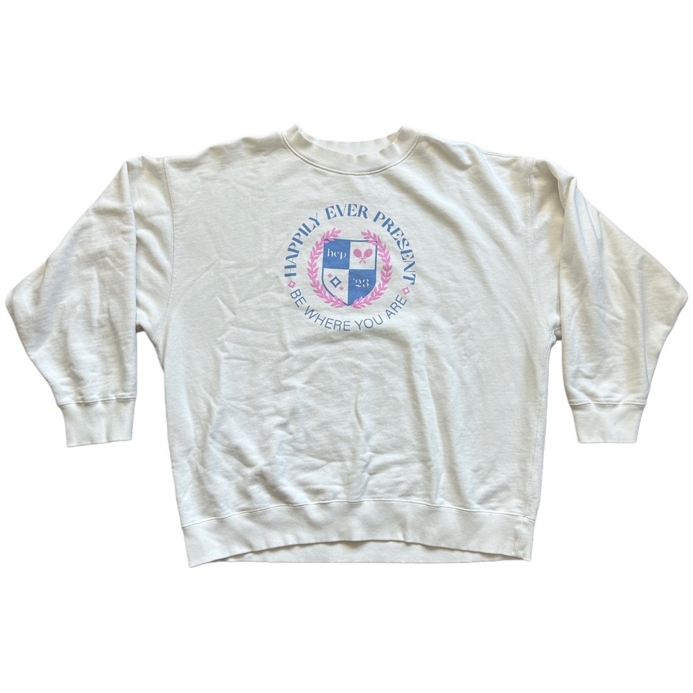 Happily Ever Present Be Where You Are White Graphic Sweatshirt Size Large